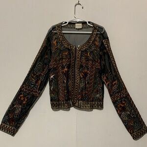 Chico's Multicolor Embroidered Sheer Crop Open Jacket.